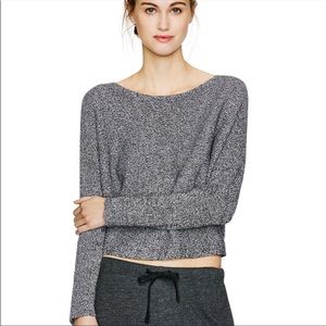Aritzia Wilfred Bourassa Sweater Marled Black High Low Cropped Front Cotton